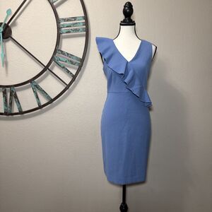 Ann Taylor Dress Size 0 NWT Cornflower Blue Sleeveless Lined Sheath Ruffle